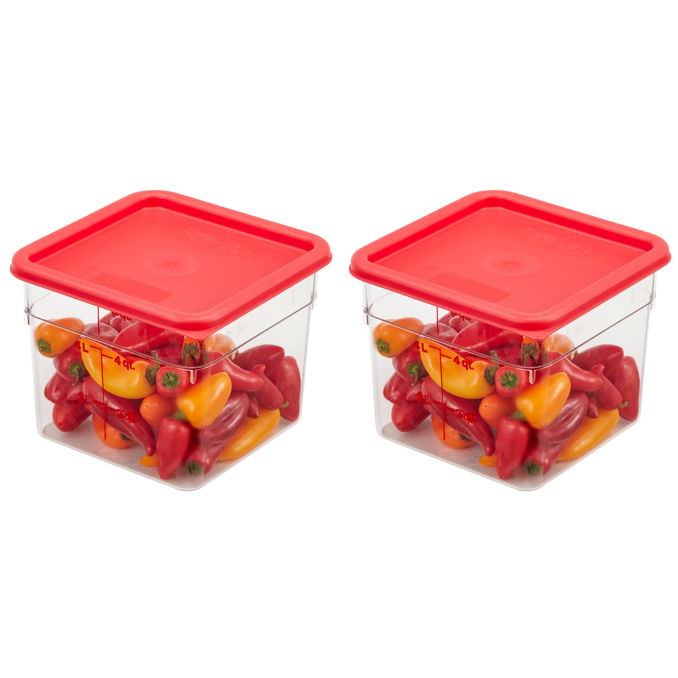 Cambro Food Storage Container with Lid - 6 QT (Quart) Square, Classic Series with Red Lid, Commercial Grade for Food Prep, Clear, 2 Pack