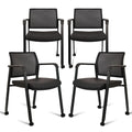 Clatina Stacking Office Chair with Wheels, Mesh Back Waiting Room Guest Chairs with Arms Comfortable Leather Cushion Stackable Desk Chair for