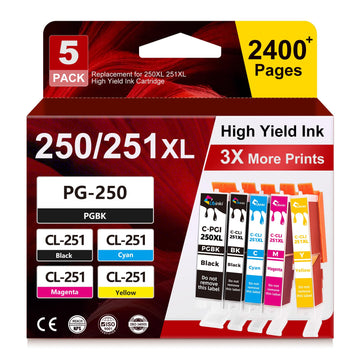 MX922 Ink Cartridges Compatible for Canon Ink 250 251 Xl 250xl 251xl for MX920 IX6820 Printer for Cannon PGI-250XL CLI-251XL to MG5520 MG7520 MG7120 MG5420 MG5522 MG6620 MG5500 IP8720 MG5620, 5-Pack