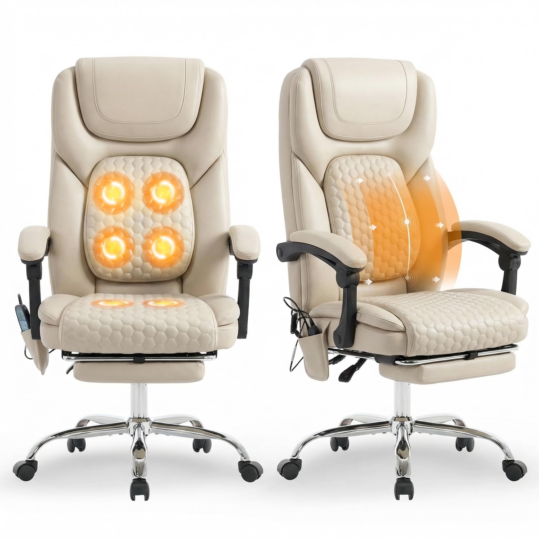 Malol Massage Office Chair Set of 2 with Heat and Footrest, 300 Lbs Easy Assembly Leather Desk Chair -3-level 65°c Targeted Heating, Big and