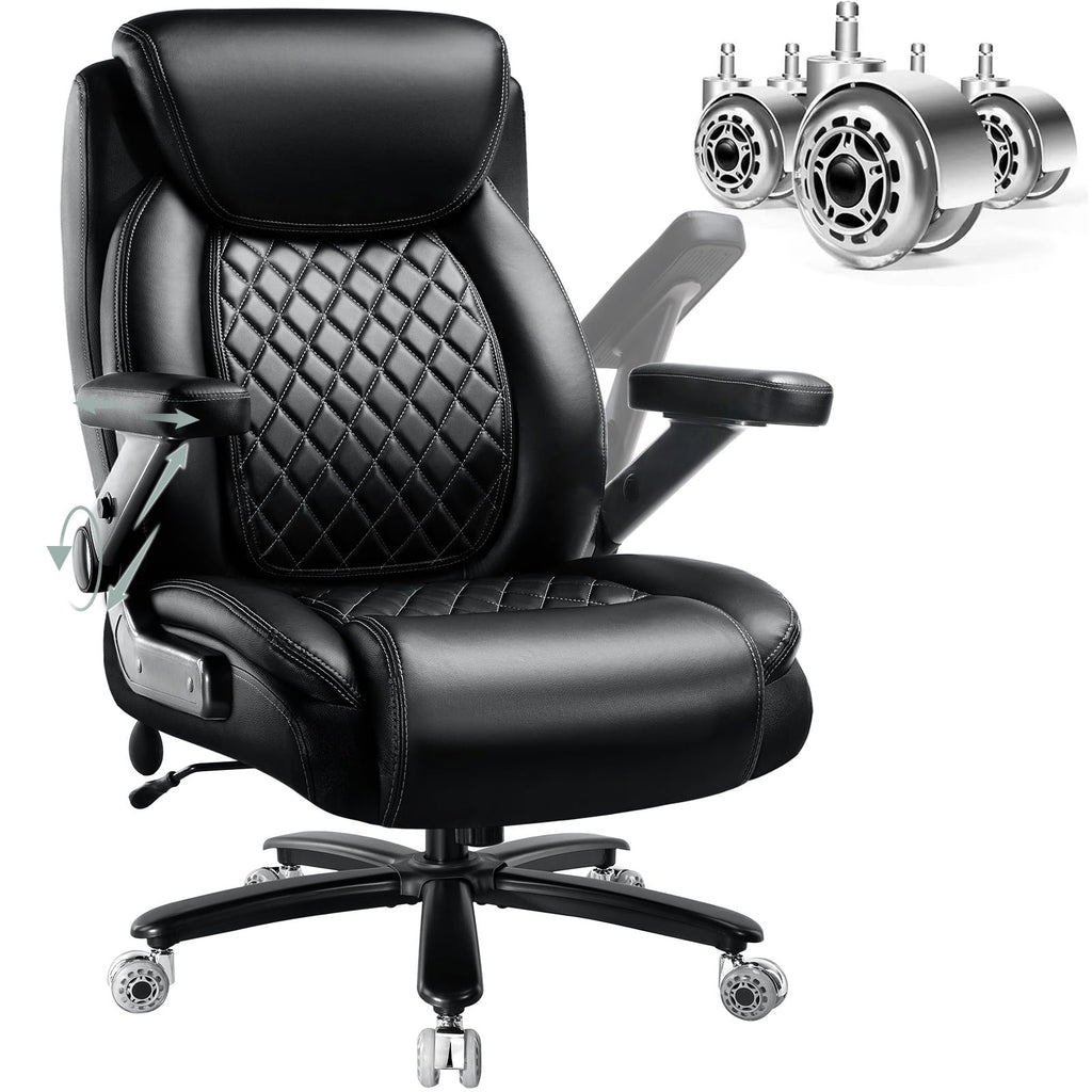 Basicon 650lbs Big and Tall Office Chair with 5d Flip Arms and Thick Pocket Spring Cushion,extra Wide Heavy Duty Office Chair&adjustable Lumbar