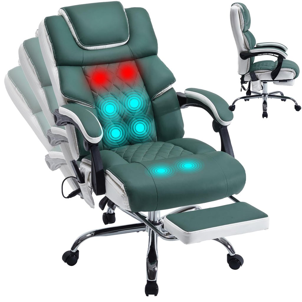 Massage Office Chair 6 Points 500lbs with Footrest,reclining Leather Desk Chair with Vibration Heat,executive Big and Tall Chairs for Heavy