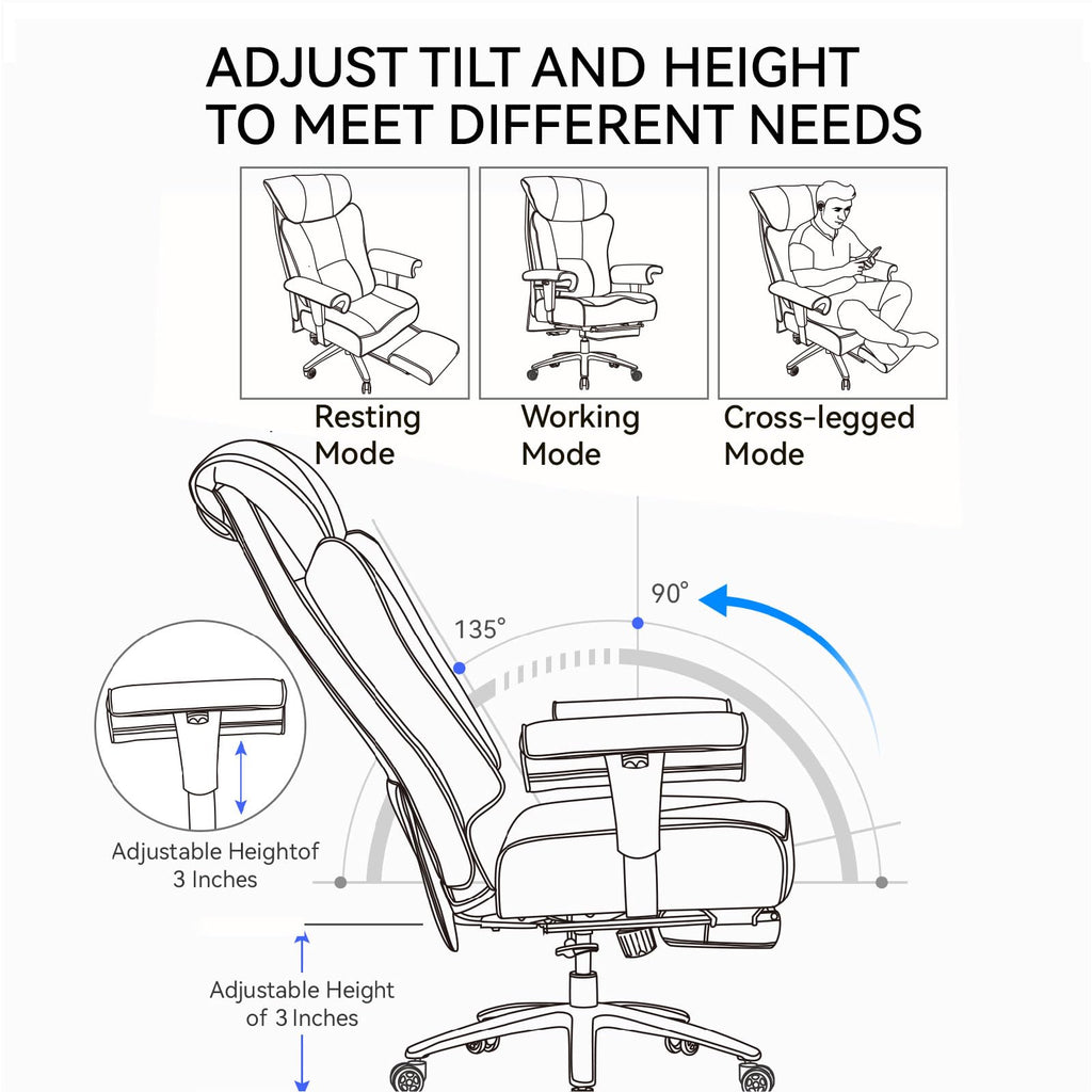 Efomao Big and Tall Office Chair 400lbs - Heavy Duty Executive Desk Chair with Foot Rest & 23" Wide Seat - High Back Ergonomic Leather Computer