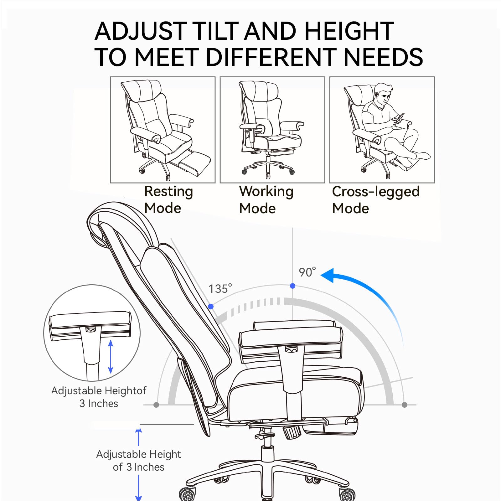 Efomao Big and Tall Office Chair 400lbs - Heavy Duty Executive Desk Chair with Foot Rest & 23" Wide Seat - High Back Ergonomic Leather Computer