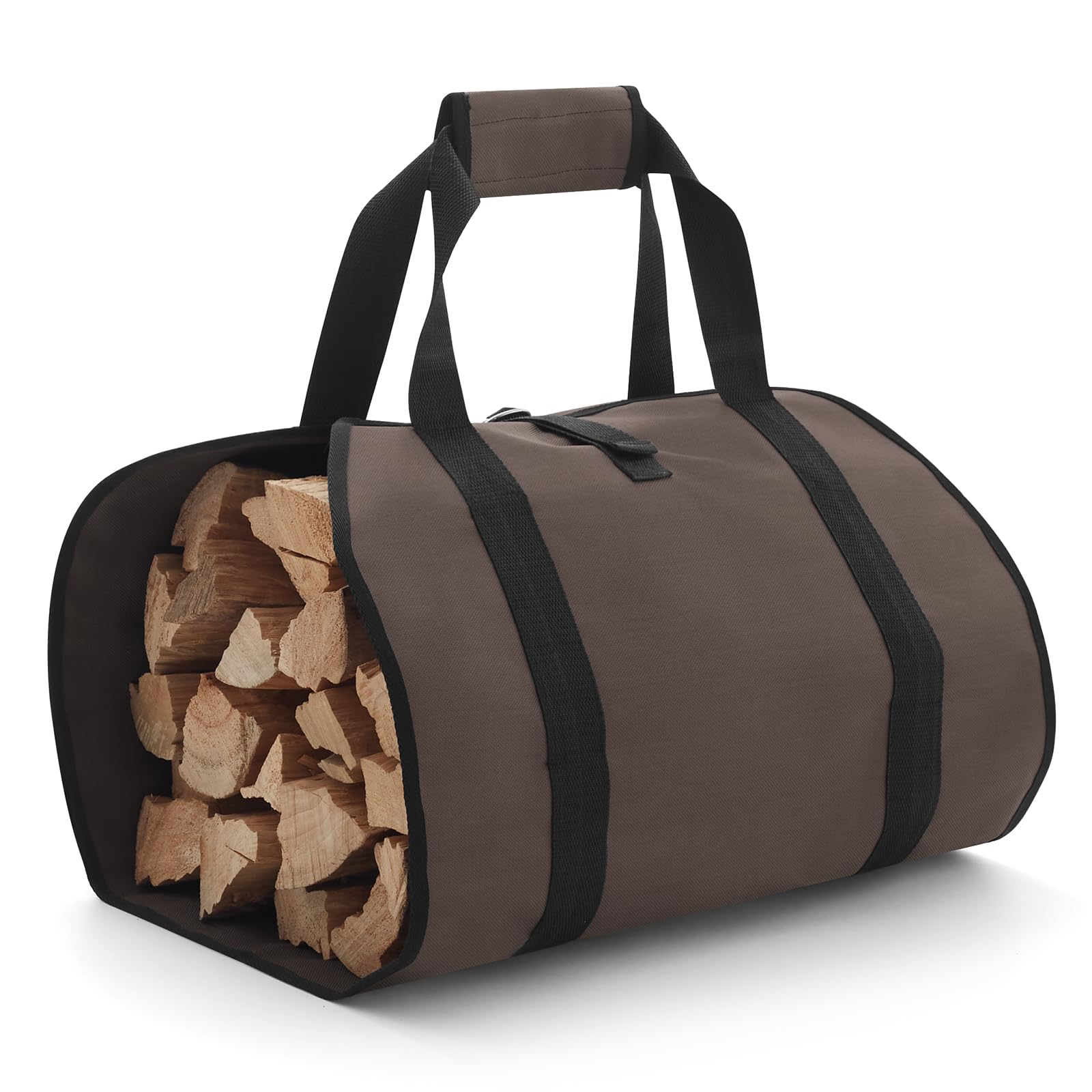 FLASLD Firewood Carrier Waxed Canvas Firewood Bag Heavy Duty Large Fireplace Carrier Durable Log Tote Fire Wood Carring Bag with Handles Wood Sling Holder Cabin Stove Accessories (Brown)