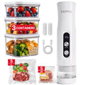 FEPPO Compact Vacuum Sealer for Food (Vacuum Sealer Machine + 3 Containers + 10 Reusable Bags), Anti-Overflow Powerful Portable Handheld Food Sealer, Auto & Manual Modes, Travel Lock, Easy-Clean