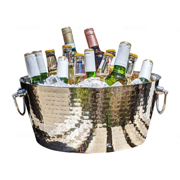 BREKX Insulated Hammered Stainless Steel Beverage Tub & Ice Bucket, 12 Qt