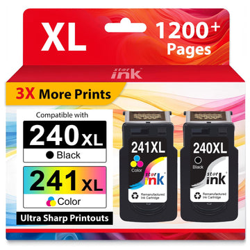 Starink PG-240XL CL-241XL Ink Cartridge High Yield Replacement for Canon 240XL 241XL Combo Pack Work with PIXMA MG3620 MG3520 MG3220 MG2120 MX472 MX452 MX532 TS5120 Printers (1 Black, 1 Tri-Color)