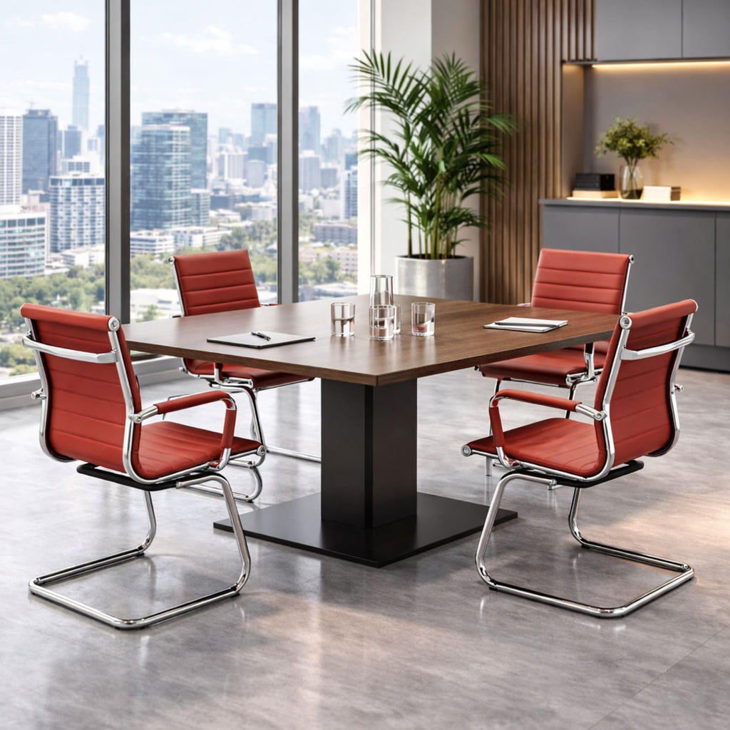 Dm Furniture Office Desk Chair Set of 4,no Wheels Pu Leather Computer Chairs Mid Back Guest Chairs with Seld Base for