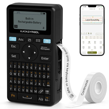 SUPVAN E11 Bluetooth Label Maker Machine, Support Keyboard & App with 30+ Fonts and 660+ Icons, Rechargeable Inkless Labeler for Home, Kitchen, Office, School, Organization, Black