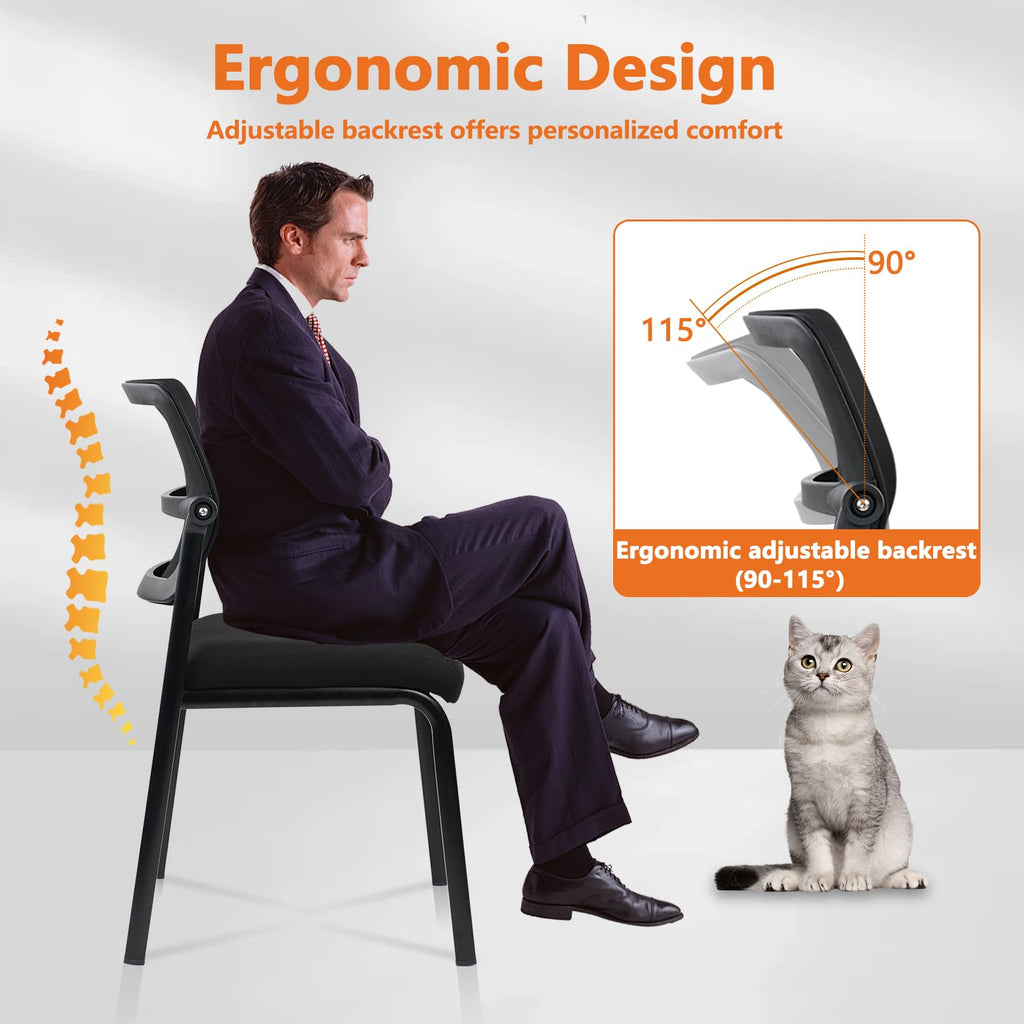 Clatina Stacking Armless Office Waiting Room Chair with Adjustable Backrest, Stackable Mesh Guest Reception Desk Chairs with Ergonomic Lumbar