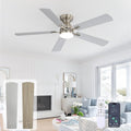 52 Inch Ceiling Fan with Lights,Silver Modern Low Profile Flush Mount Fan, App&Remote Control, Dimmable LED 3 Color Temperatures, Quiet Reversible DC Motor, 6 Speeds Timer for Bedroom LivingRoom Patio