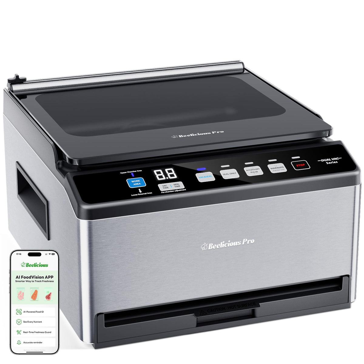 DualCore CVS101 Chamber Vacuum Sealer for Liquids & Sous Vide, 6L Dual Vacuum Zones & Extra-Wide Bag Clamp, 230W Dual-Core Dry Pump x4, Commercial-Grade Food Packaging Machine for Home Use