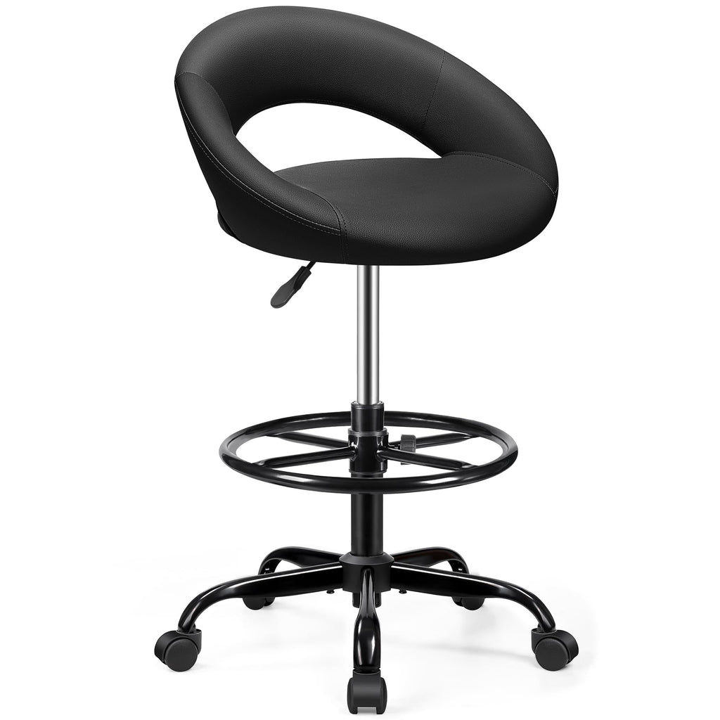 Bestfair Office Drafting Chair, Counter Height Bar Stools with Back Support, 1 Pack, Black