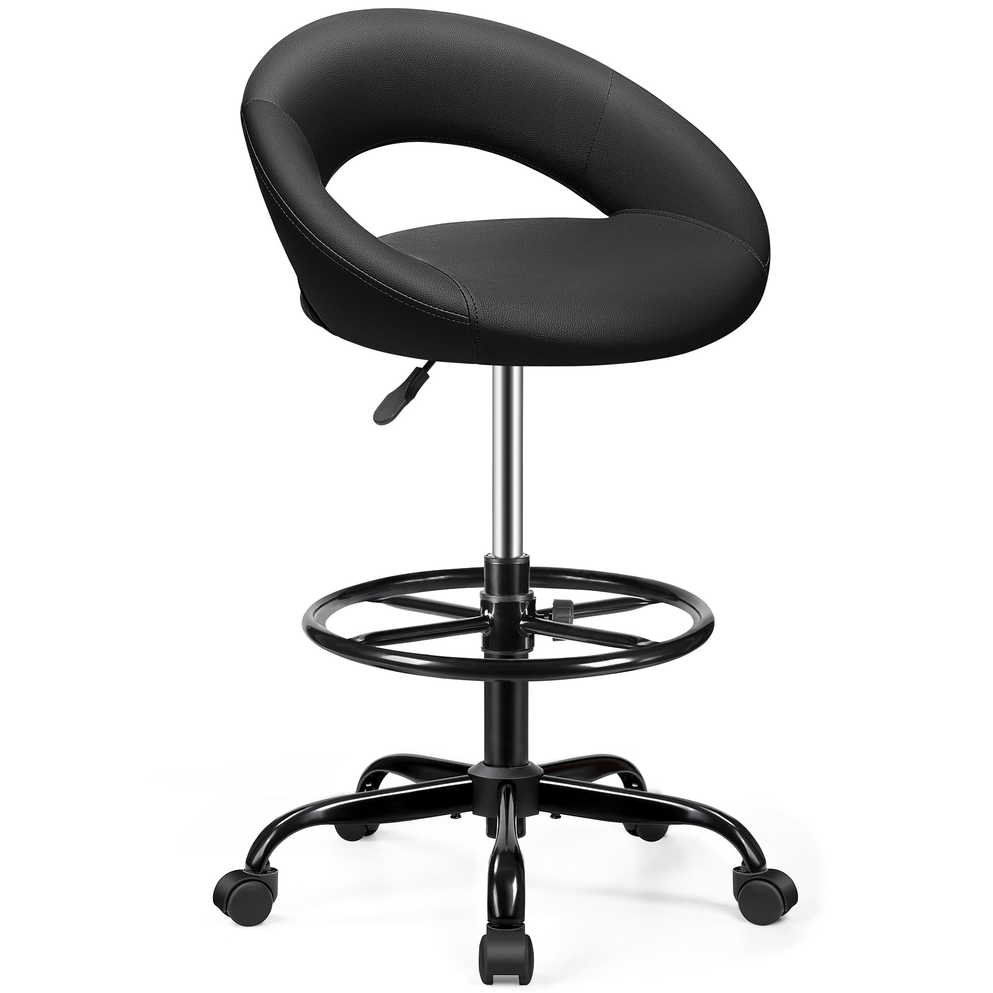 Bestfair Office Drafting Chair, Counter Height Bar Stools with Back Support, 1 Pack, Black