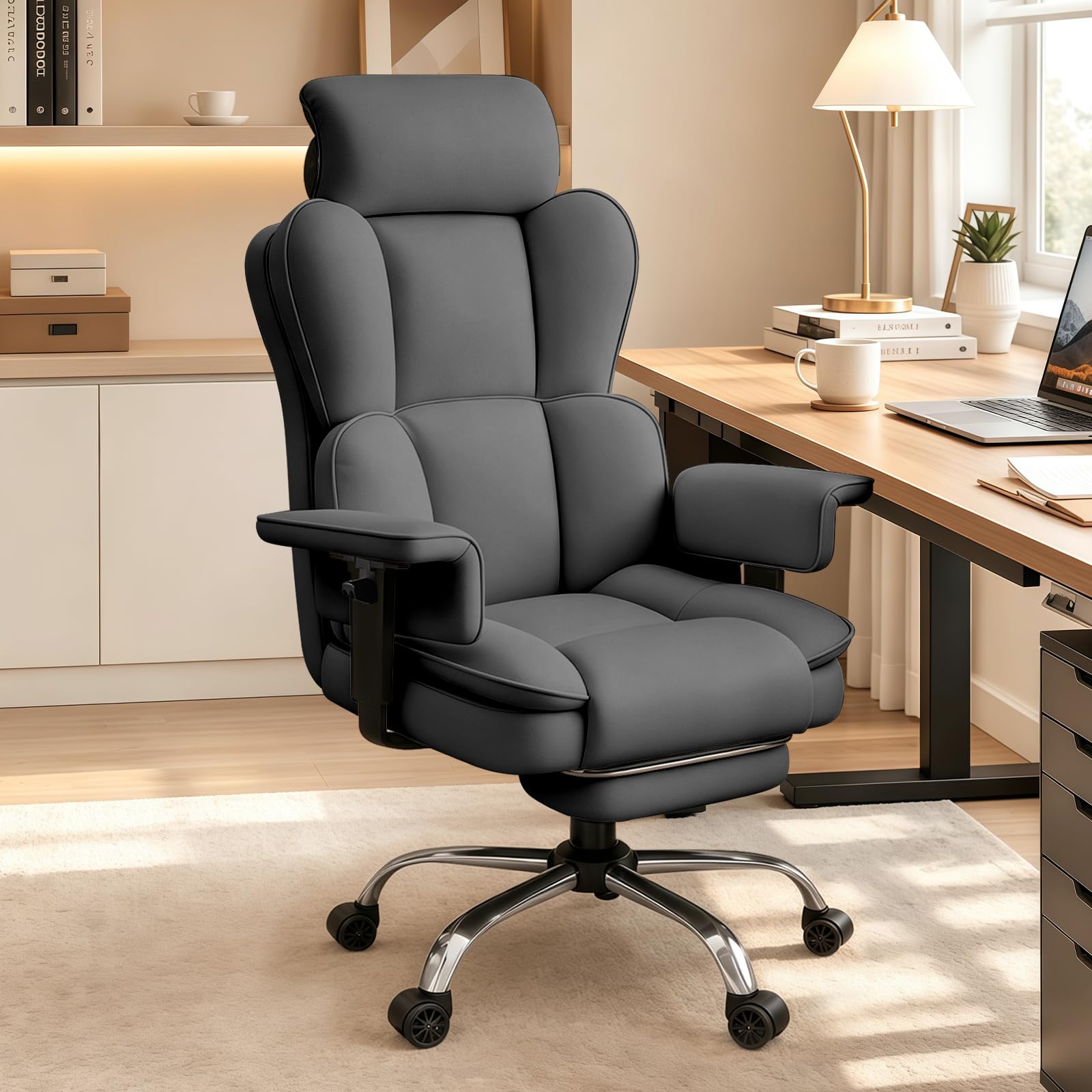 Xuegw Big and Tall Office Chair, Heavy Duty Executive Office Desk Chair Adjustable Armrests and Footrest, Pu Leather Computer Chair for Work