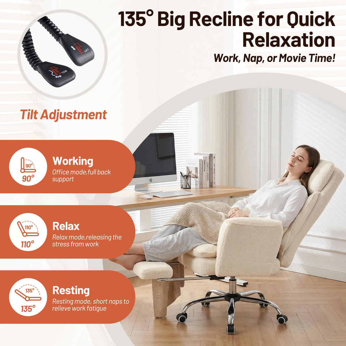 Furniliving Criss Cross Office Chair with Armrests & Wheels, Big and Tall Office Chair with Footrest, Flip Armrests for Pets, Wider Seat Cross