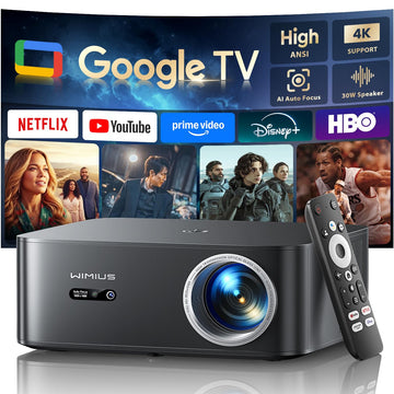 ?Bundled with Google TV Stick/4K Supported?Smart Projector with WiFi & Bluetooth, Outdoor & Home TV Movie Projectors with Voice Control, Auto Focus & Keystone, Compatible with Netflix Proyector WiMiUS