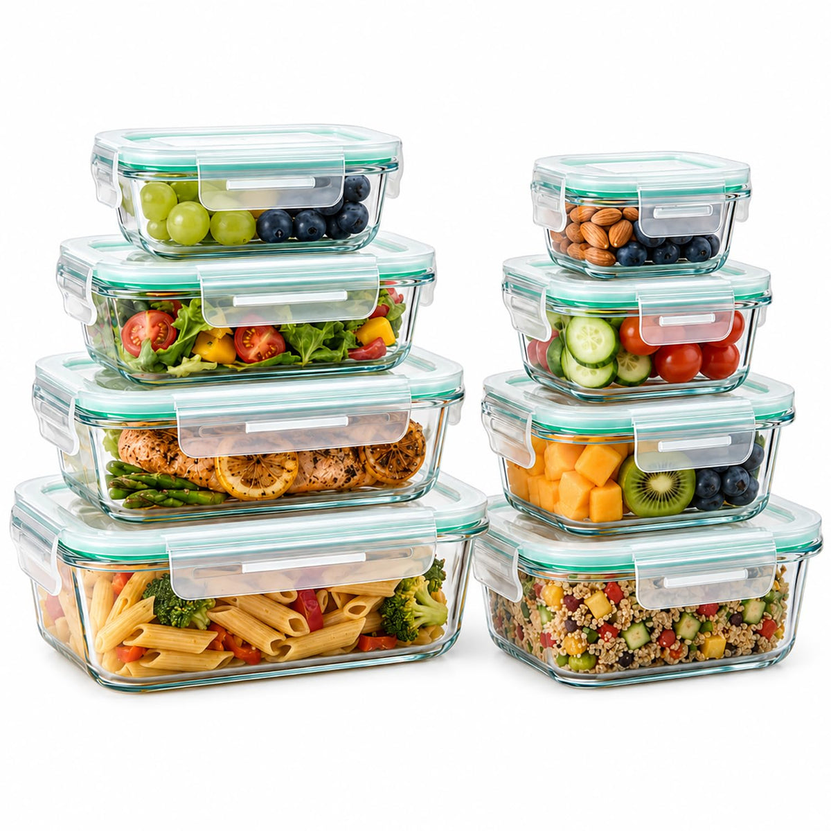 8 Pack Glass Food Storage Containers with Lids, Airtight Glass Meal Prep Containers Set, Borosilicate Glass Food Storage Containers, BPA-Free Lids, Microwave, Oven, Freezer & Dishwasher Safe