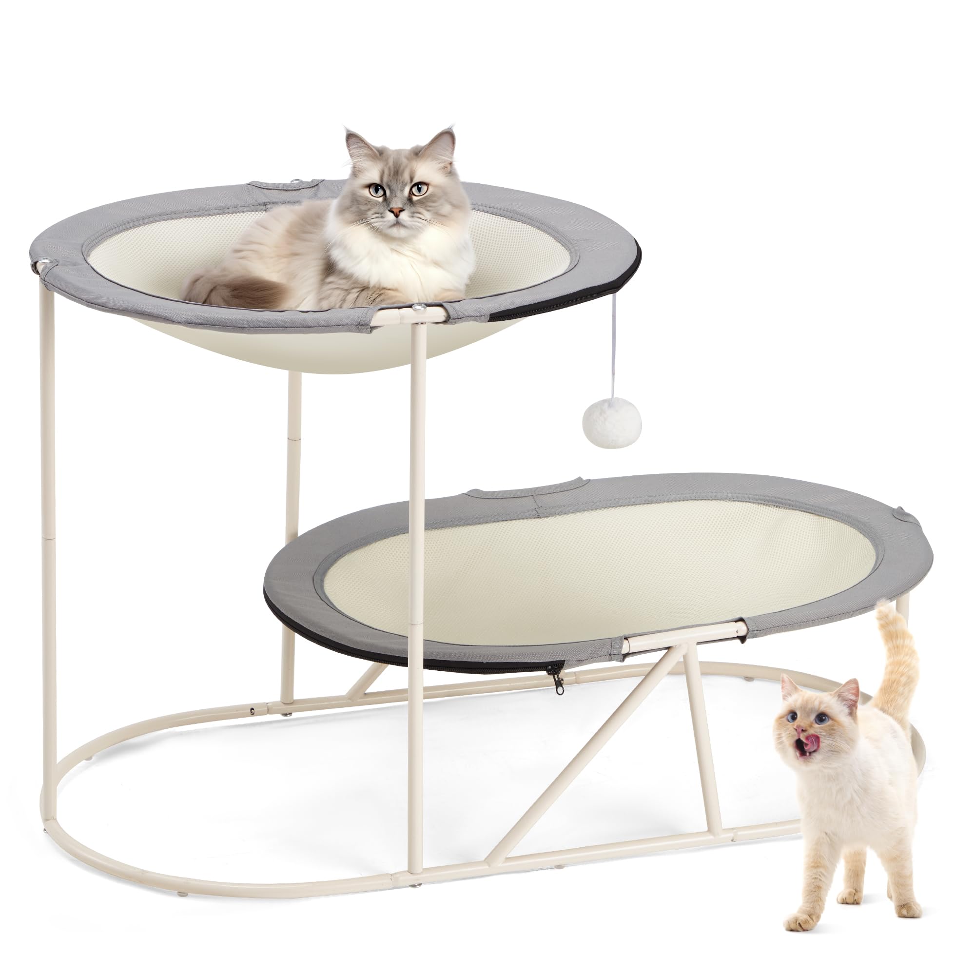 Erinnyees 2-Tier Elevated Cat Hammock Bed, Breathable Oxford for Multi-Cat Households, with Removable Washable Mesh, Sturdy Triangular Base & Steel Frame, Mesh Pet Furniture for Indoor & Outdoor Use