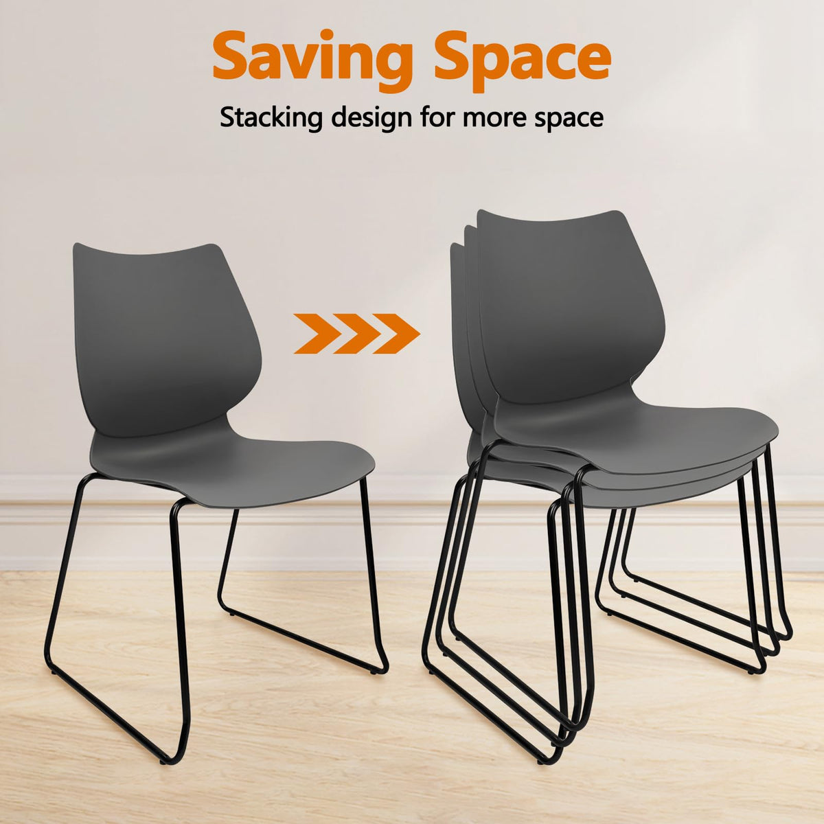 Klasika Stacking Waiting Room Chairs, Stacked Plastic Office Chair with Ergonomic Lumbar Support and Metal Legs for Conference School Church