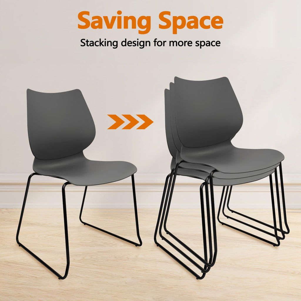 Klasika Stacking Waiting Room Chairs, Stacked Plastic Office Chair with Ergonomic Lumbar Support and Metal Legs for Conference School Church