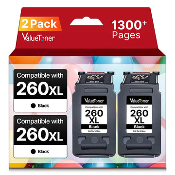 PG260XL Black Ink Cartridge Replacement for Canon 260 Black Ink for Canon 260XL High Yield Works with Canon PIXMA TS6420A TS6420 TS6400 TR7020A TR7020 TR7022 TR7022A TS5300 TS5320 Printer (2-Black)