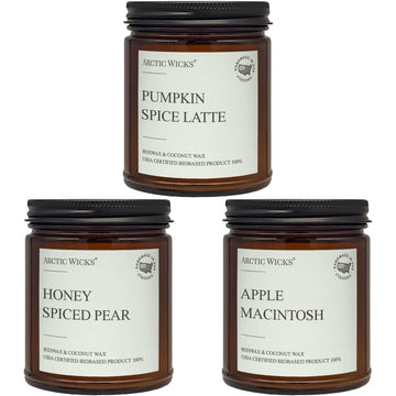 Arctic Wicks Fall Candle Set, 3 Pack 9oz, Coconut Beeswax, Non-Toxic