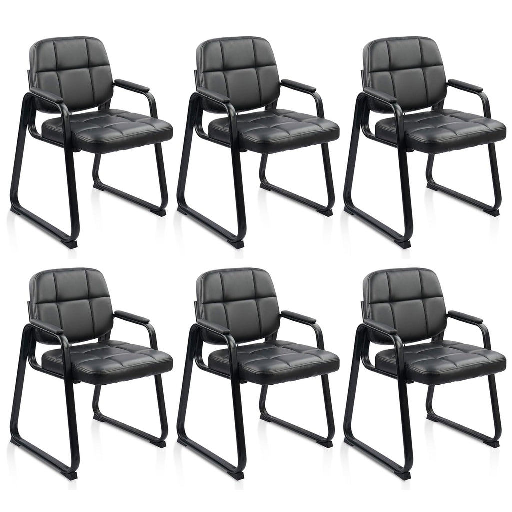 Clatina Leather Office Guest Waiting Room Chair with Sled Base, Reception Chair No Wheels with Armrests and Lumber Support, Stationary Desk