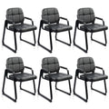 Clatina Leather Office Guest Waiting Room Chair with Sled Base, Reception Chair No Wheels with Armrests and Lumber Support, Stationary Desk