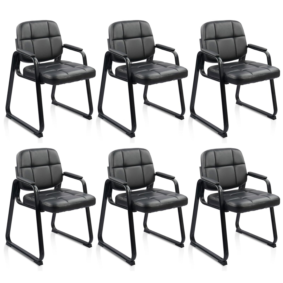 Clatina Leather Office Guest Waiting Room Chair with Sled Base, Reception Chair No Wheels with Armrests and Lumber Support, Stationary Desk