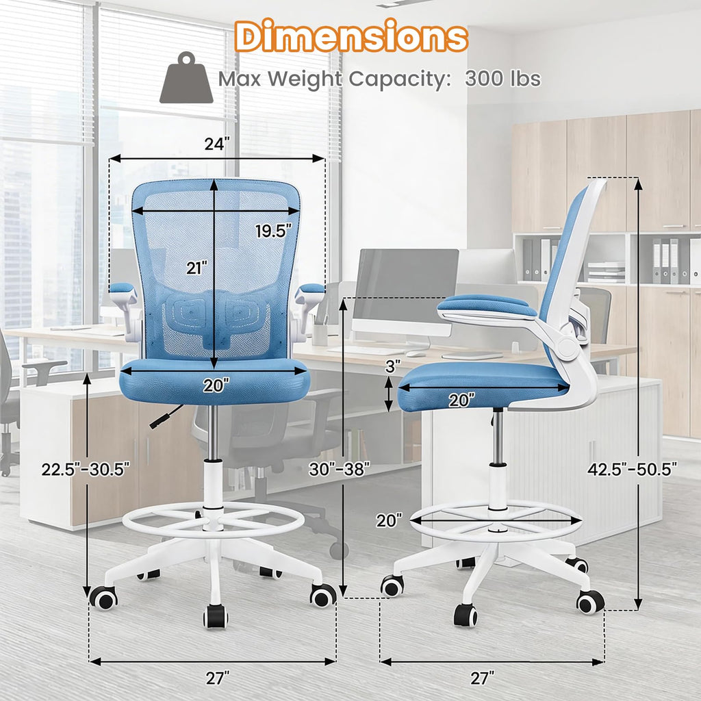 Powerstone Ergonomic Tall Office Chair with Adjustable Footrest, Black 5pcs, Blue