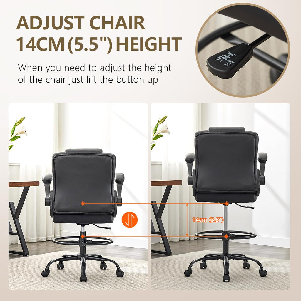 500lbs Drafting Chair,big and Tall Office Chair for Standing Desk with Wide Seat,2d Adjustable Lumbar Support,ergonomic Office Chair with