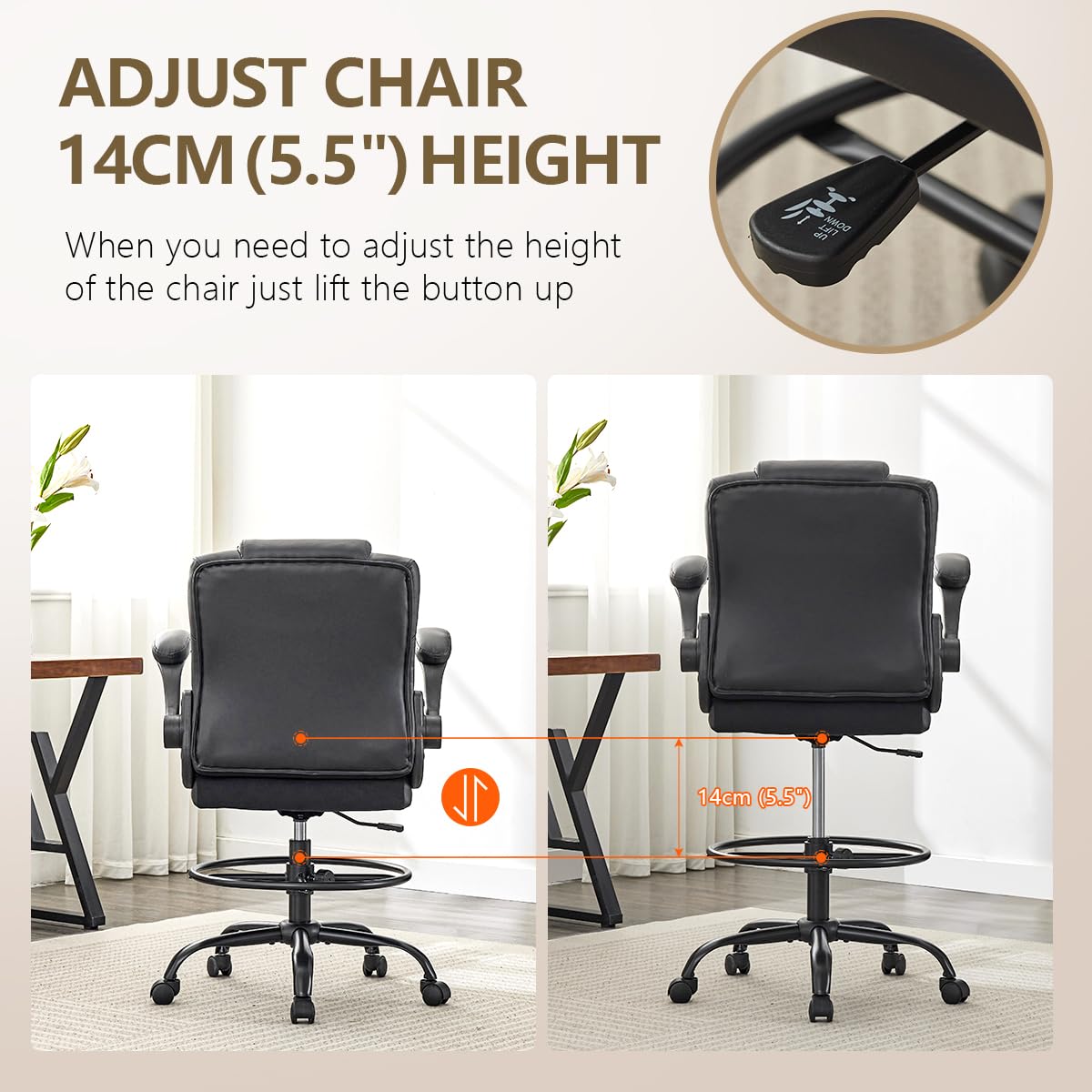 500lbs Drafting Chair,big and Tall Office Chair for Standing Desk with Wide Seat,2d Adjustable Lumbar Support,ergonomic Office Chair with