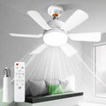 Hywyimlait Socket Fan Light with Remote, Portable Ceiling Fans with Lights for Bedroom, Kitchen, Living Room, 3 Color Stepless Dimming, Screws into E27, White (Six Blade)
