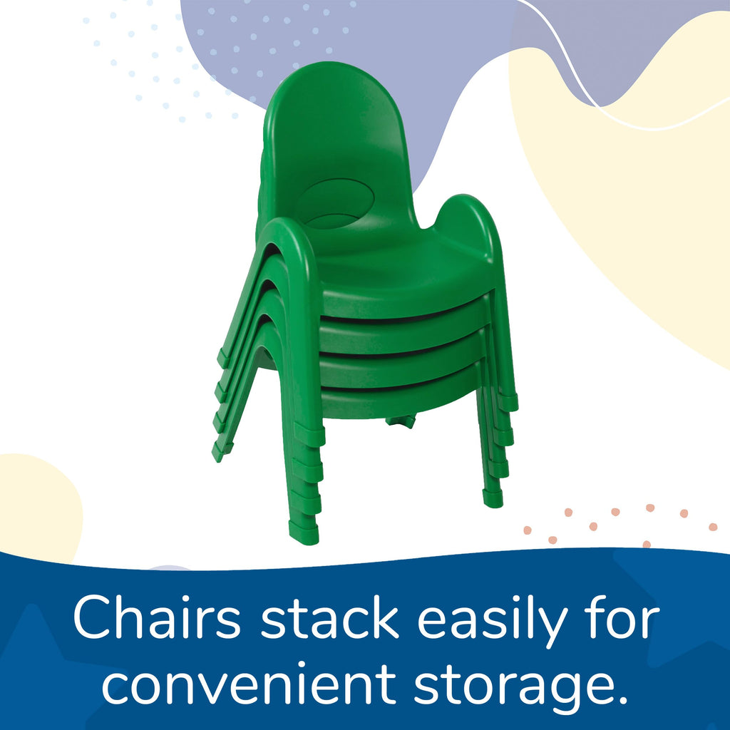 Children’s Factory Value Stack 11" Child Chair, Shamrock Green, 2 Pack, Stackable Ergonomic Seating Solution for Classrooms and Homeschools