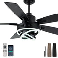 Bella Depot 52" Modern Black Ceiling Fan with Light and Remote, Chandelier Fan Light for Living Room Bedroom Office Indoor Patio
