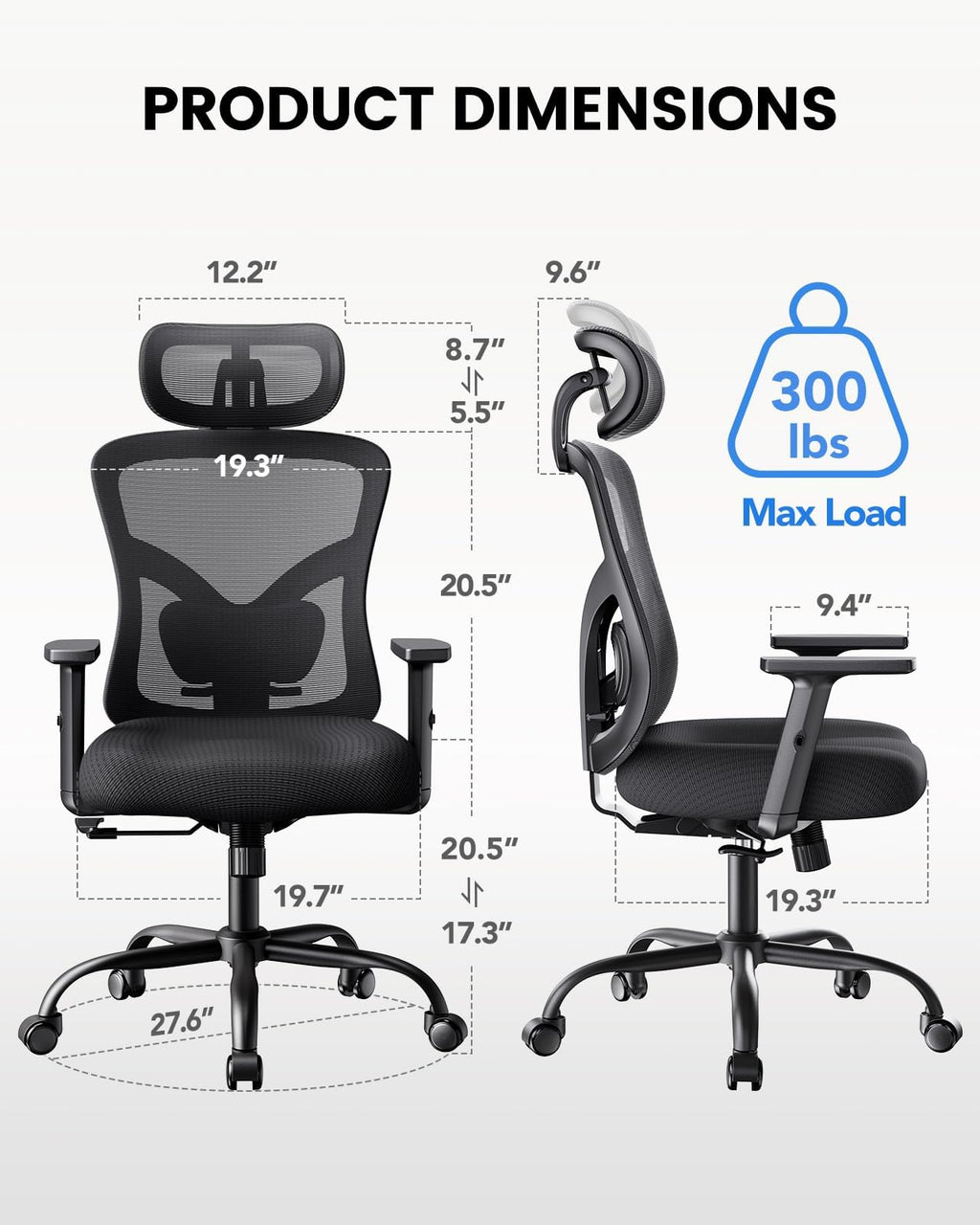 Noblewell Ergonomic Office Chair with Padded Lumbar Support, 2d Headrest, Adjustable Armrests, Upgraded Contoured Seat Cushion, 130° Rocking