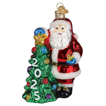 Old World Christmas Santa with Tree Glass Blown Ornament for Christmas Tree, Handcrafted Holiday Decoration, Santa Collection