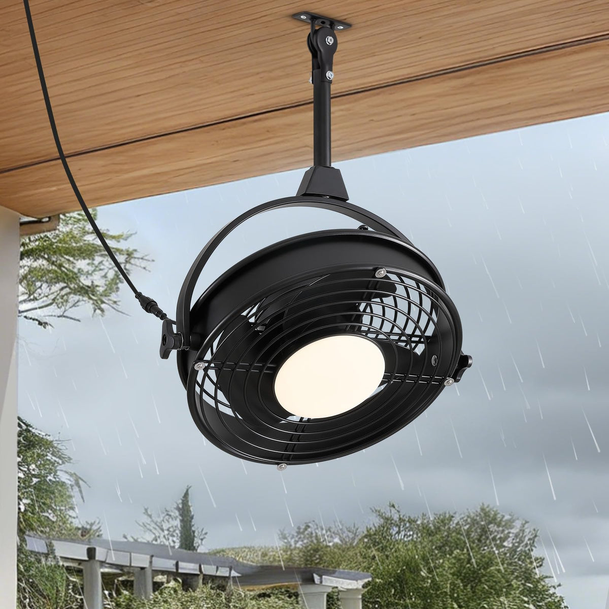 20" Outdoor Ceiling Fan with Lights, Waterproof Gazebo Hanging Fan with Remote Control, Plug in Caged Ceiling Fan with 3CCT Dimmable 6-Speeds for Patio Porch Pergola