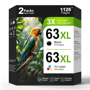 63XL Ink Cartridges Black Color Replacement for HP Ink 63 XL HP63XL HP63 Combo Pack for Envy 4520 4512 4510 Officejet 3830 5255 4655 4650 5258 5200 4652 5252 Deskjet 3630 3632 3633 2132 1112 2-Pack