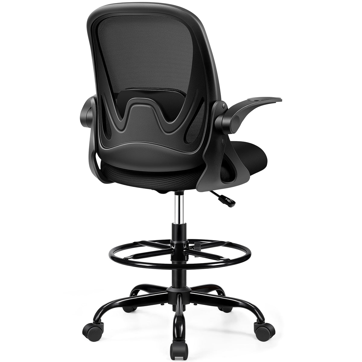 Drafting Chair Tall Office Chair with Flip-up Armrests, Adjustable Height, and Enhanced Lumbar Support - Ergonomic Rolling Stool, Back Support,