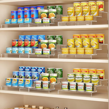 Expandable Clear Acrylic Can Organizer for Pantry, 3-Tier, Holds 24 Cans