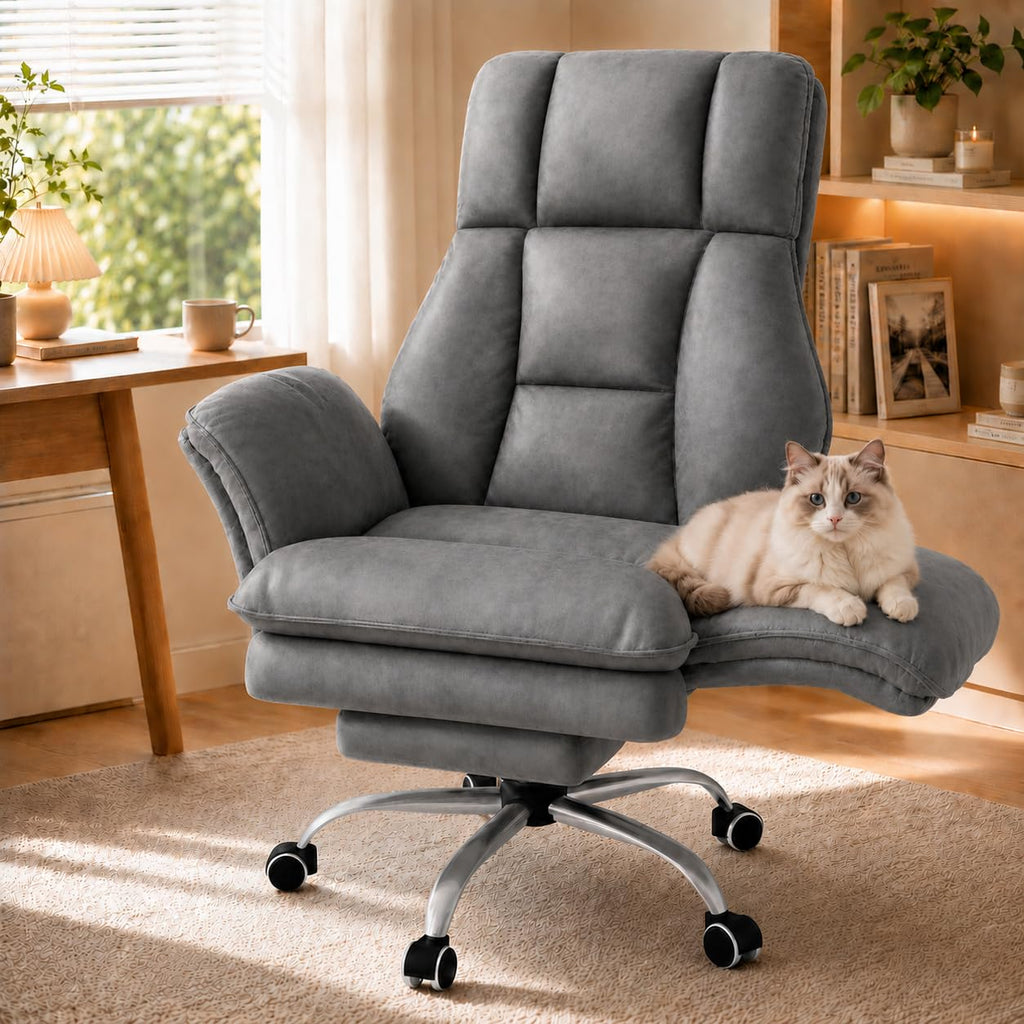 Homzolva Big and Tall Office Chair with Footrest & Flip Armrests, Grey