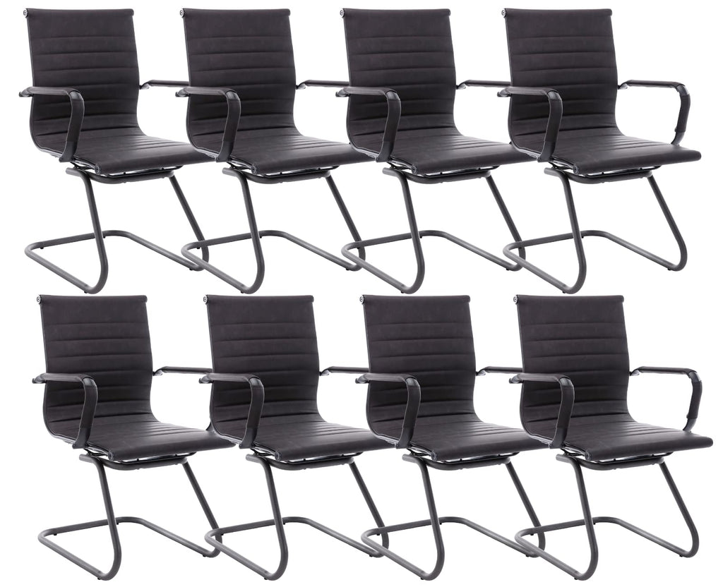 Cimota Waiting Room Chairs Leather Office Guest Chair Mid Back Reception Chairs with Sled Base for Meeting/patient/conference Room, Retro Black
