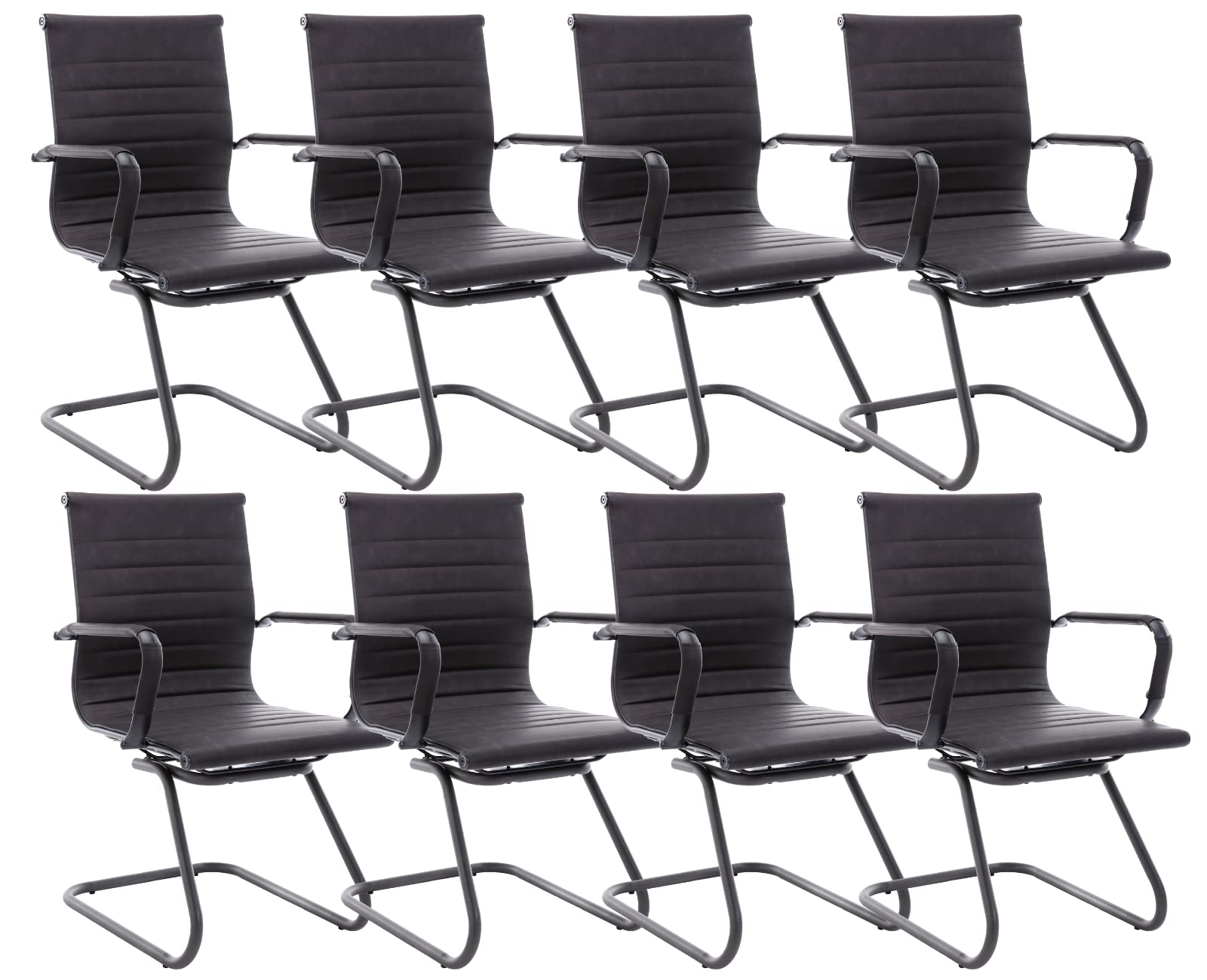 Cimota Waiting Room Chairs Leather Office Guest Chair Mid Back Reception Chairs with Sled Base for Meeting/patient/conference Room, Retro Black