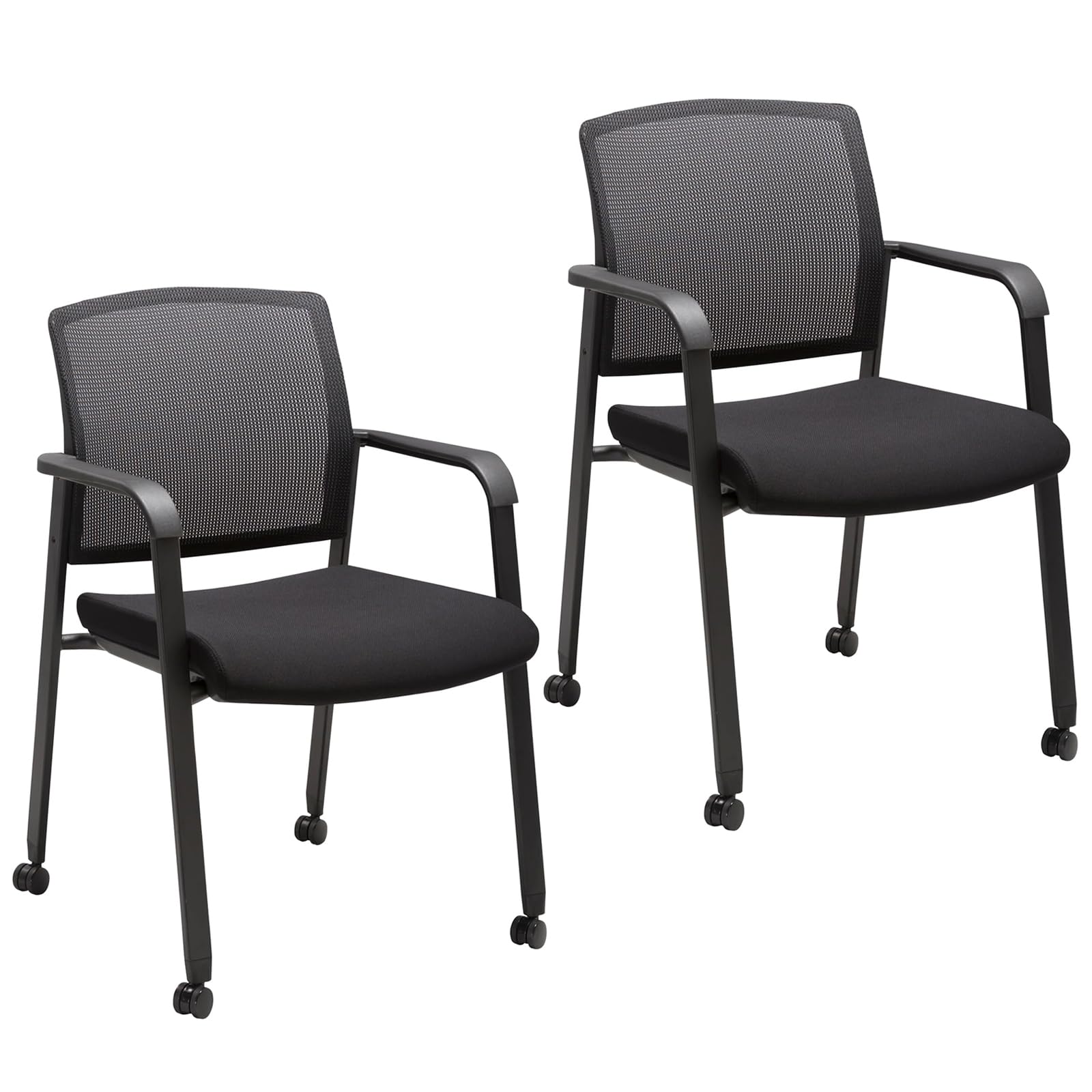 Clatina Mesh Back Guest Reception Arm Chairs with Wheels, Waiting Room Chairs with Upholstered Fabric Seat and Ergonomic Lumbar Support for