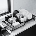 Kitsure Dish Drying Rack - Expandable Stainless Steel Dish Racks for Kitchen Counter, Auto-Drain Drying Rack for Kitchen with Cutlery Holder & Non-Slip Feet, 16.1-26.6" L x 12.6" W, Black