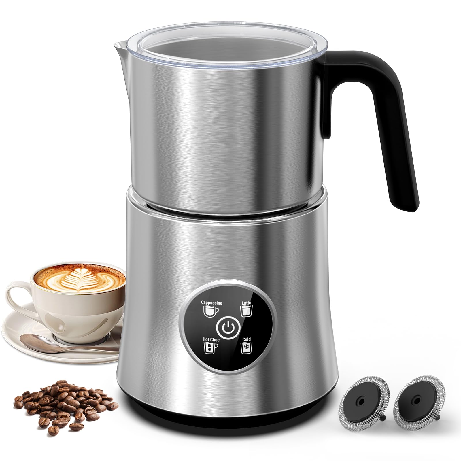 Milk Frother and Steamer, Electric Frother with Detachable Stainless Steel Jug, Hot & Cold Foam Maker for Latte, Cappuccino, Coffee, 4-in-1 Automatic Milk Warmer, 17oz Heat