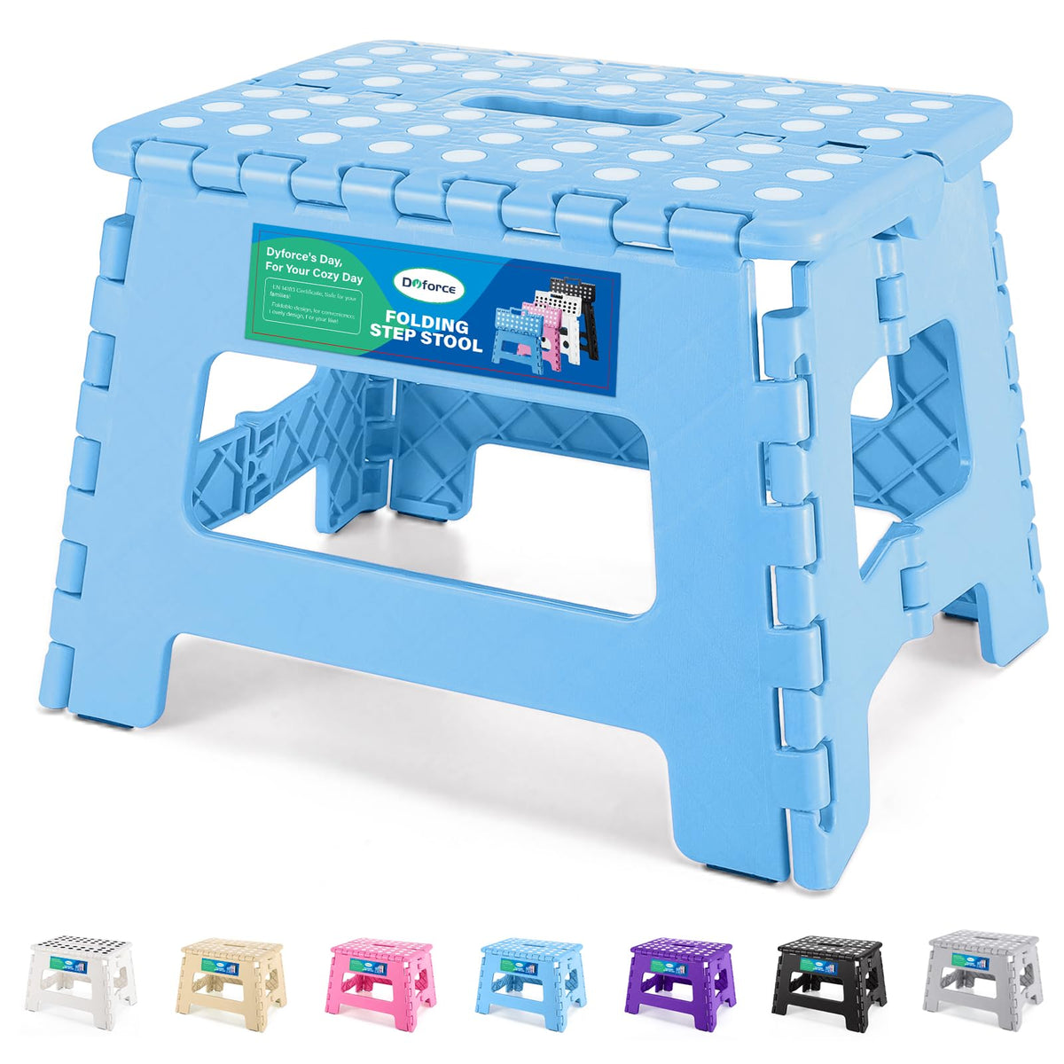 Dyforce Kids Step Stool 9 Inch, 300lbs Folding Step Stool for Toddler, 9inch, Blue